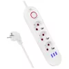 Maclean MCE394W ilgintuvas 3 kištukiniai lizdai, 3×USB 2.1A, 2500 W, 1,5 m laidas, baltas
