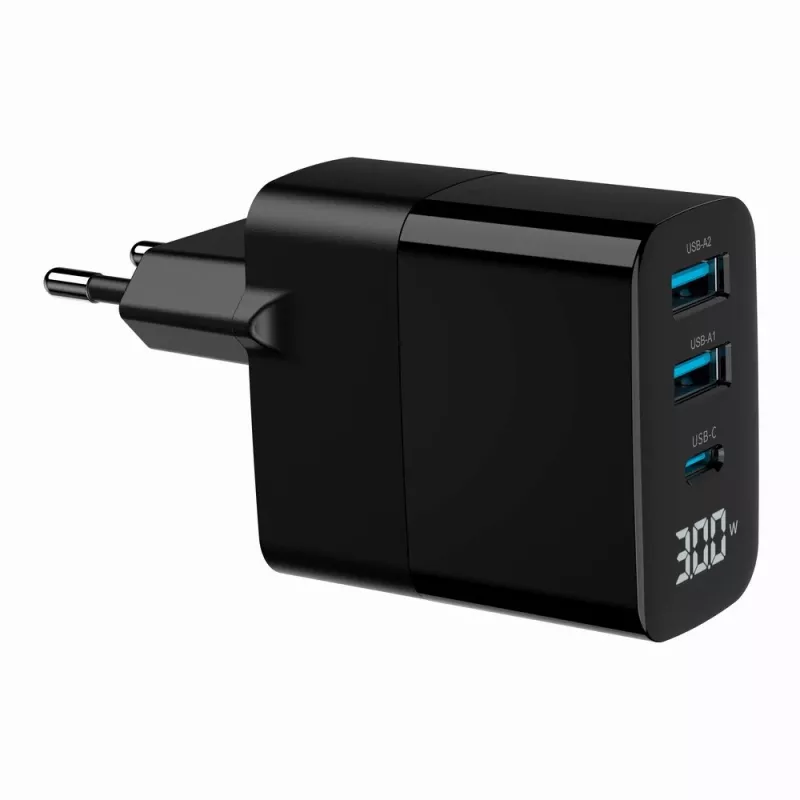 Gembird TA-UC-PDQC30LCD-BK-02 universalus greitasis kroviklis, juodas, 30 W, AC, vidaus naudojimui
