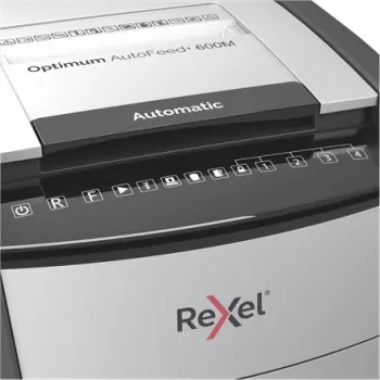 Rexel AutoFeed+ 600M popieriaus smulkintuvas, mikro pjūvis 2x15mm, P-5, 110 l, 55 dB, pilka/juoda