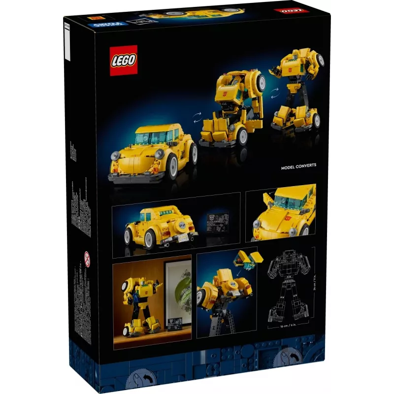 LEGO Icons Transformers Bumblebee veiksmo figūrėlės konstravimo rinkinys – kolekcinis robotų modelis suaugusiems, transformuojamas į transporto priemonę, dovana vyrams