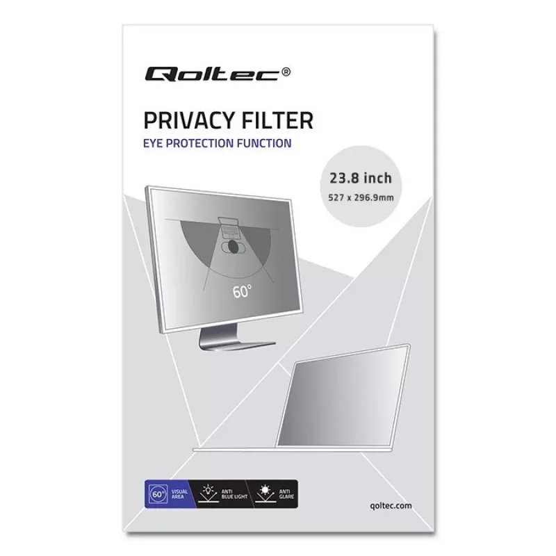 Privatumo filtras Qoltec 51059 23,8 colio (60,5 cm) monitoriui, 527 x 296,9 mm, skaidrus