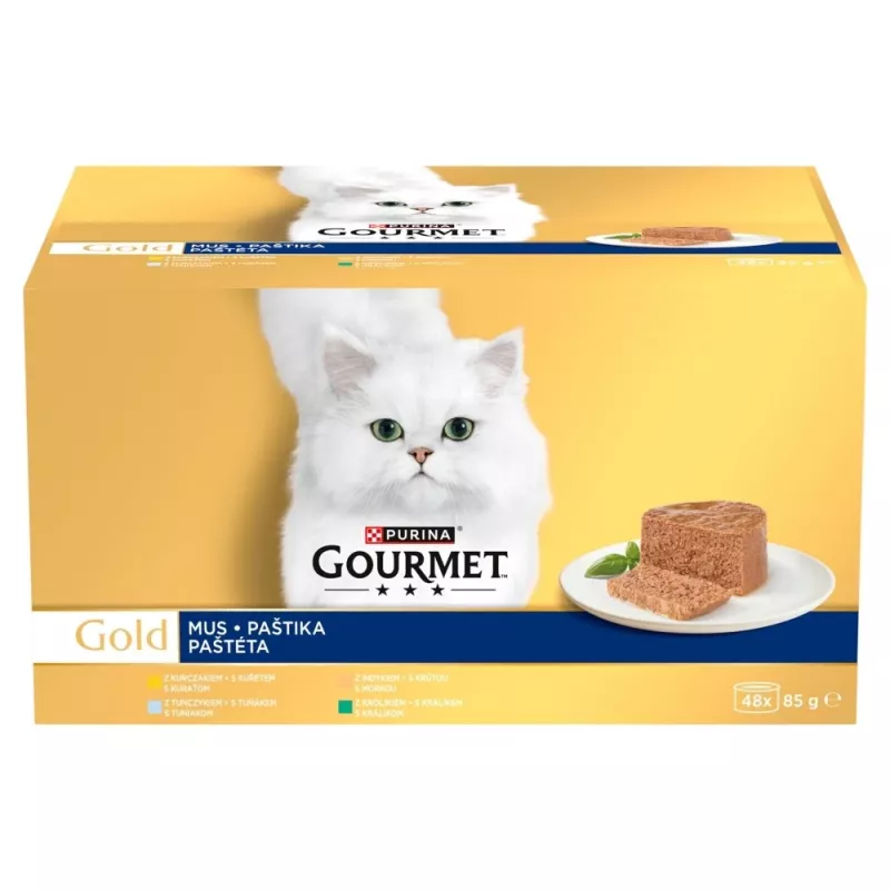 Šlapio maisto kačių multipakas Purina Nestlé Gourmet Gold Mus Mix 48×85 g skirtingų skonių
