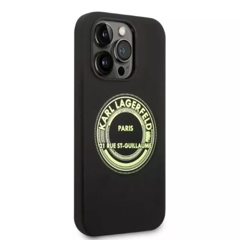 Karl Lagerfeld minkštas silikoninis dėklas RSG juodas, skirtas Apple iPhone 14 Pro KLHCP14LSRSGRCK