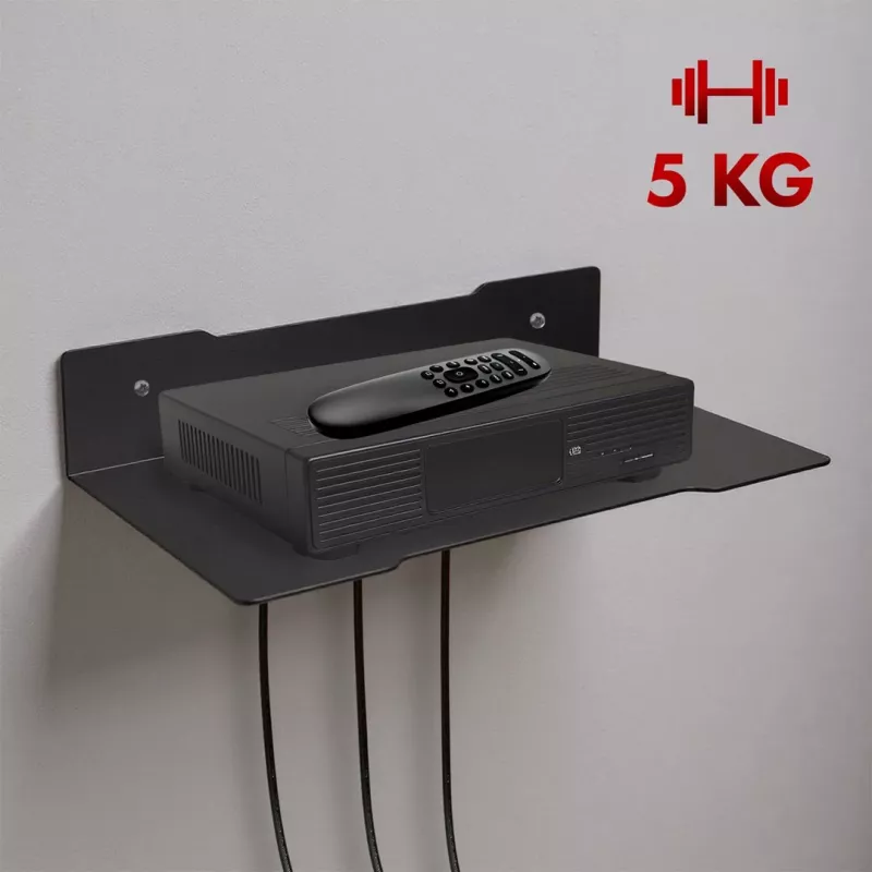 Sieninė lentyna dekoderiui MACLEAN MC-122, plieninė, juoda, maks. apkrova 5 kg, skylių atstumas 219 mm