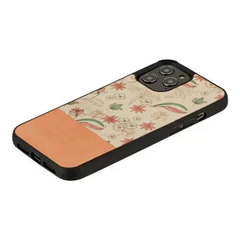 Apsauginis dėklas Man and Wood iPhone 12 / 12 Pro – rožinė gėlė ant juodo