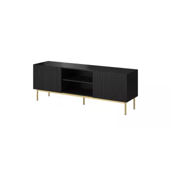 TV spintelė Cama PAFOS ant auksinio plieninio rėmo 150x40x60 cm matinė juoda