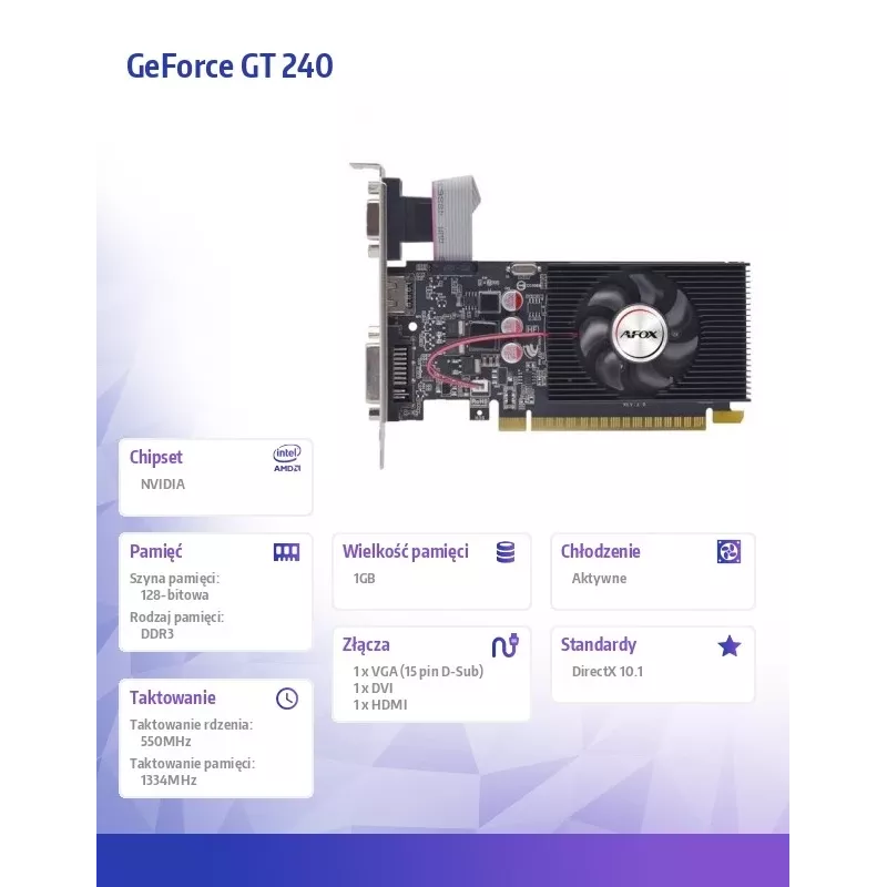 Vaizdo plokštė GeForce GT 240 1GB DDR3 128BIT DVI HDMI VGA LP Fan V2