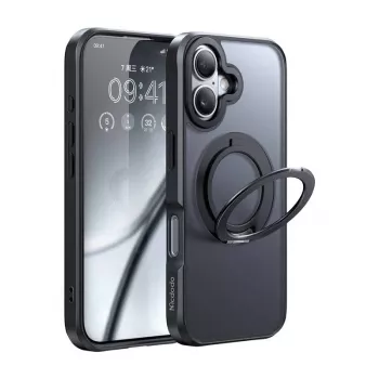 Apsauginis dėklas McDodo PC-4930 MagSafe, skirtas iPhone 16, su integruotu stoveliu, juodas