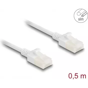 Tinklo kabelis DeLOCK RJ45 Cat.6A kištukas–kištukas U/UTP 0,5 m baltas