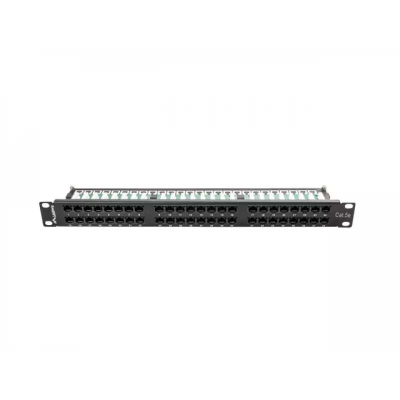 Patch panel LANBERG PPU5-1048-B 1U, 48 prievadų Cat5e, juodas, 445×102×44.5 mm