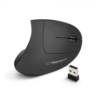 Belaidė pelė ESPERANZA EM133 – ergonomiška dešinei rankai, 1600 DPI, 6 mygtukai, 2.4 GHz USB nano imtuvas, 10 m atstumas, juoda