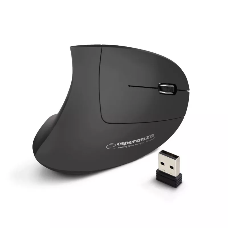 Belaidė pelė ESPERANZA EM133 – ergonomiška dešinei rankai, 1600 DPI, 6 mygtukai, 2.4 GHz USB nano imtuvas, 10 m atstumas, juoda
