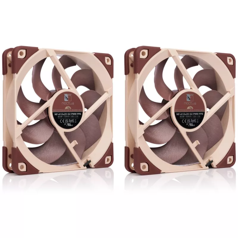 Kompiuterio korpuso ventiliatorius Noctua NF-A12X25 G2 PWM SX2-PP 120 mm, 12 V, 1800 RPM, 107,3 m³/h, SSO guolis, 2 vnt., smėlio spalvos