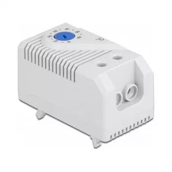 Termostatas DELOCK 66823, plastikinis korpusas IP20, 30 W, 250 V, 10 A, 43×60×33 mm, mėlynai pilkas