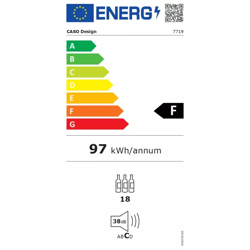 Įmontuojamas vyno šaldytuvas Caso WineDeluxe WDU 18 – 18 butelių, energijos klasė E, juodas