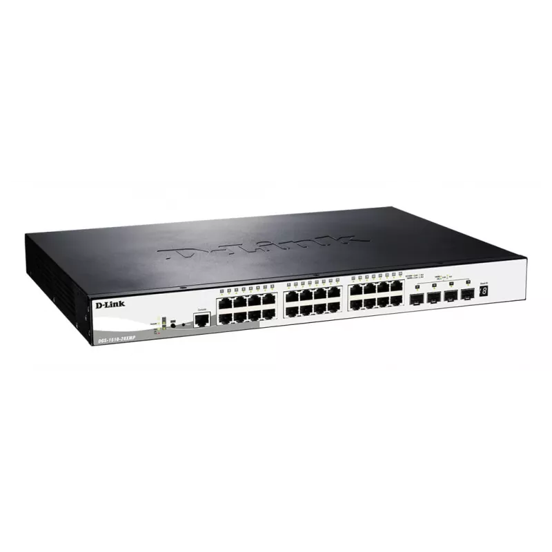 D-Link DGS-1510-28XMP valdomas L2/L3 Gigabit Ethernet (10/100/1000) „Power over Ethernet“ (PoE) jungiklis, juodas, pilkas