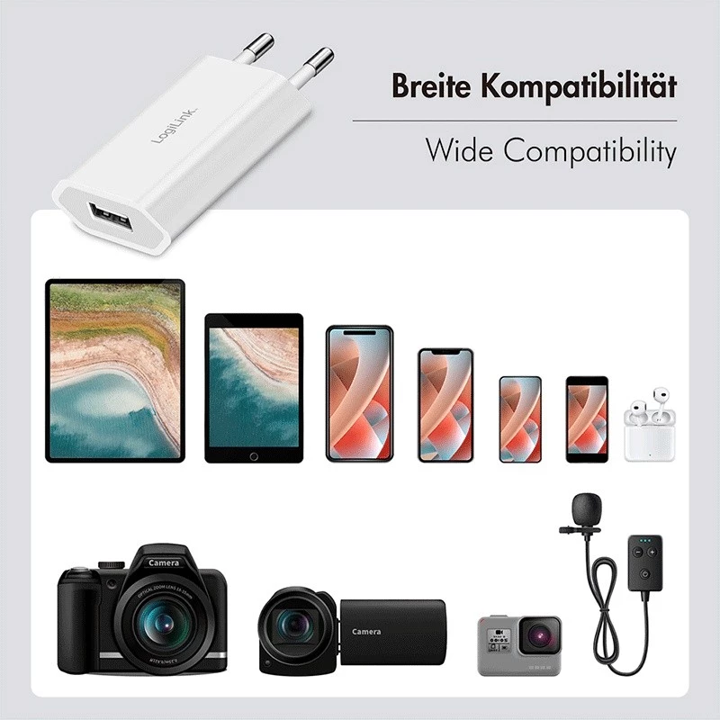 Sieninis USB-A adapteris, 5W, 5V/1A, 1xUSB-A, baltas