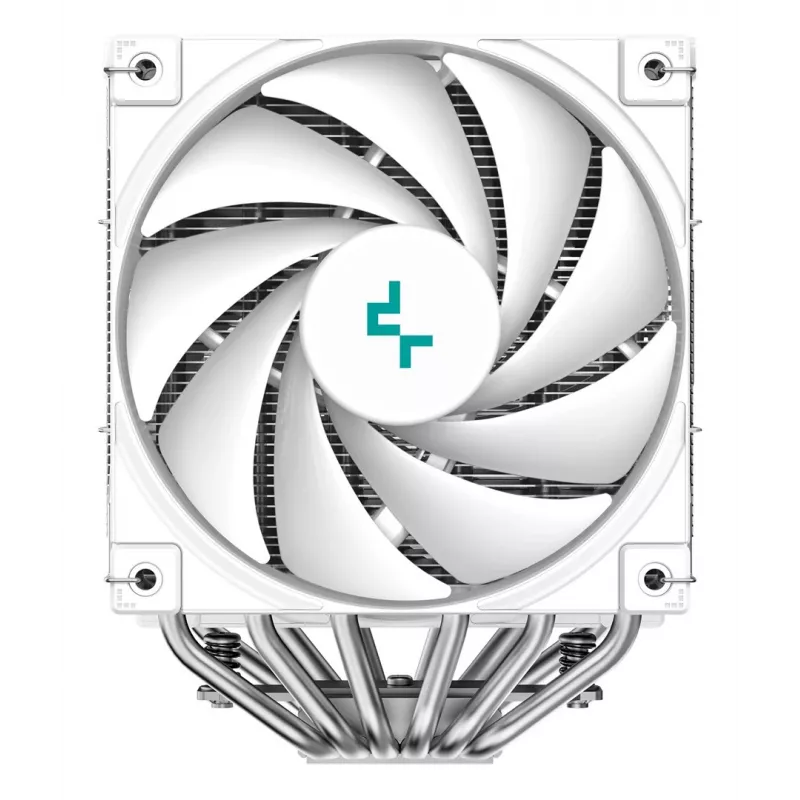 Oro aušintuvas DeepCool AK620 Digital SE White – du 120 mm ventiliatoriai, 6 šilumos vamzdeliai, PWM, LGA 1700, įmontuotas ekranas