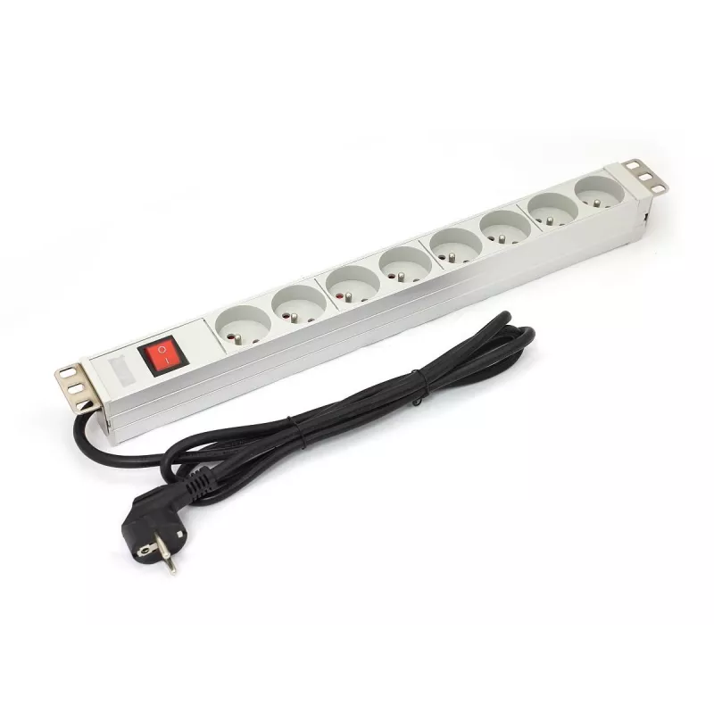 DIGITUS Professional a-19-STRIP-2-IMP - maitinimo paskirstymo įrenginys (stelažinis, 1U) - 8 lizdai, 250 V, 1,8 m laidas