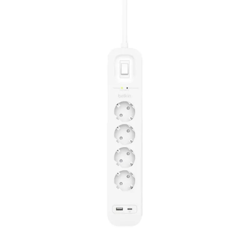 Apsauginis filtras Belkin SRB001VF2M-V2 — 4 lizdai, USB-C ir USB-A prievadai, 2 m laidas