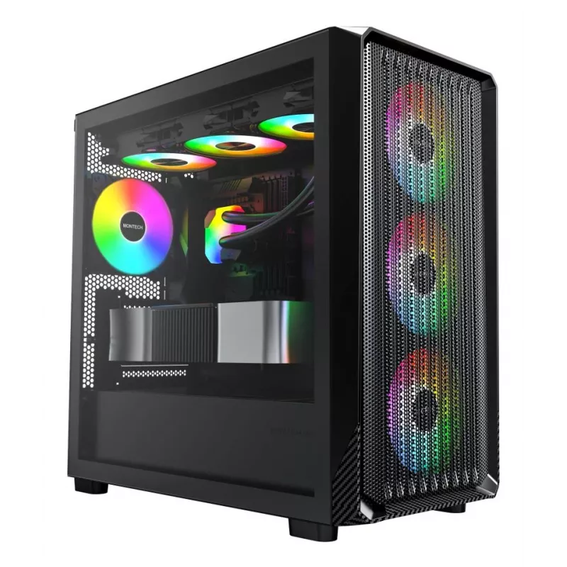Montech X5M (B) juodas Micro Tower kompiuterio korpusas – Micro-ATX/Mini-ITX, 3x120mm priekyje, 1x120mm gale, palaiko ATX maitinimo šaltinį, 2x3,5 colio + 4x2,5 colio diskų vietos
