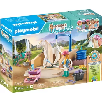 Playmobil Arkliai prie Kaskadų – Plovimo stotelė su Izabela ir liūte – Vaidybiniai žaidimai 5–10 metų vaikams