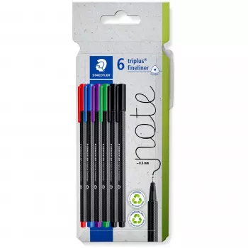 Finelineris Staedtler 334 C6 juoda, mėlyna, žalia, raudona, violetinė 5 vnt.