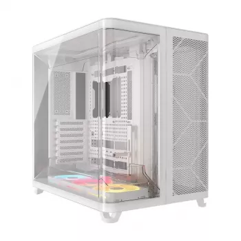 PC korpusas Corsair AIR 5400 LX-R RGB iCUE LINK Midi Tower Baltas — ATX/EATX/Micro-ATX/Mini-ITX, grūdintas stiklas, 1×3.5 colio + 2×2.5 colio vietos, 120 mm ventiliatorių palaikymas