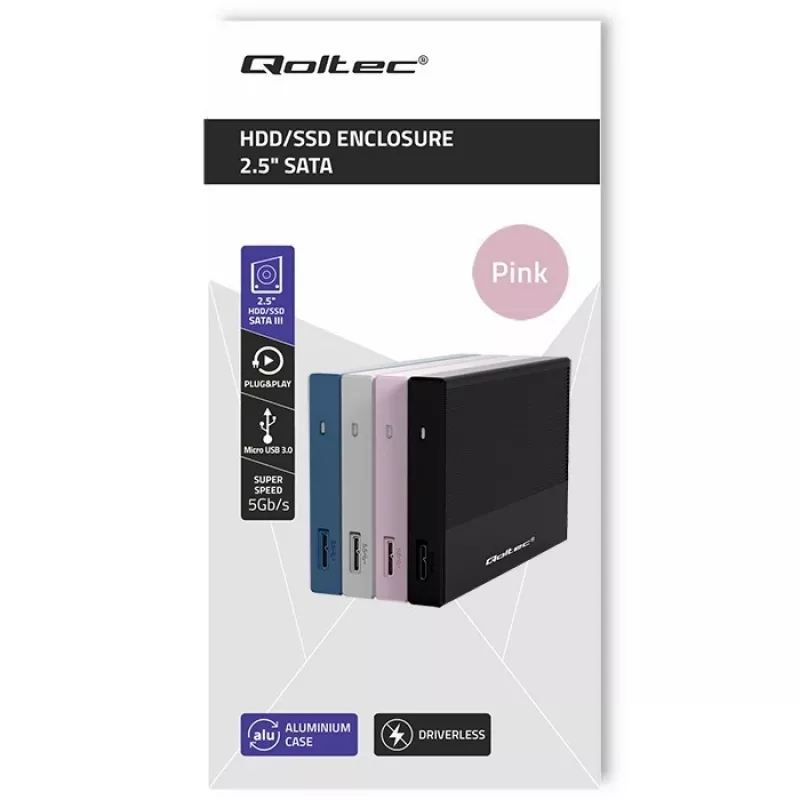 Korpusas 2,5 colio SSD/HDD diskui, SATA, USB 3.0, iki 2TB, QOLTEC