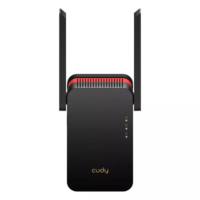Wi‑Fi signalo stiprintuvas Cudy RE3000 2400–5000 MHz, 802.11ax/ac/n/g/b/a, Ethernet 100 Mbps, išorinė antena, juodas/raudonas