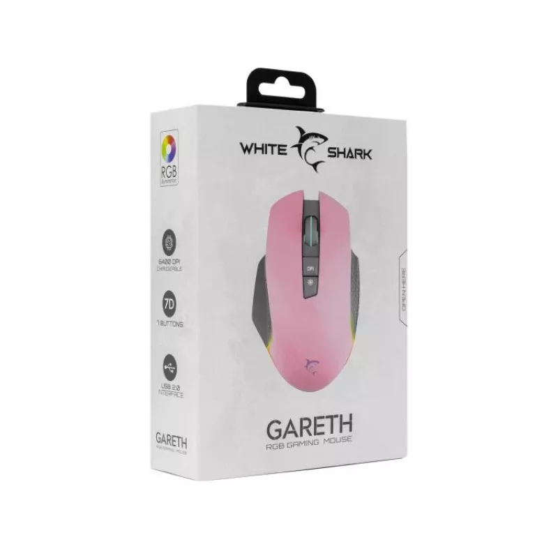 Žaidimų pelė White Shark GARETH Pink USB Type-A