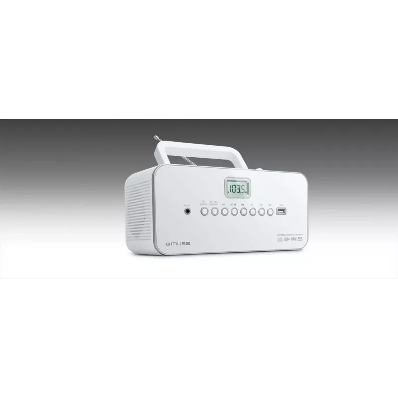 Nešiojama stereo sistema Muse M-28RDW – CD/MP3 grotuvas, FM/MW imtuvas, 3W RMS, balta, 1,4 kg