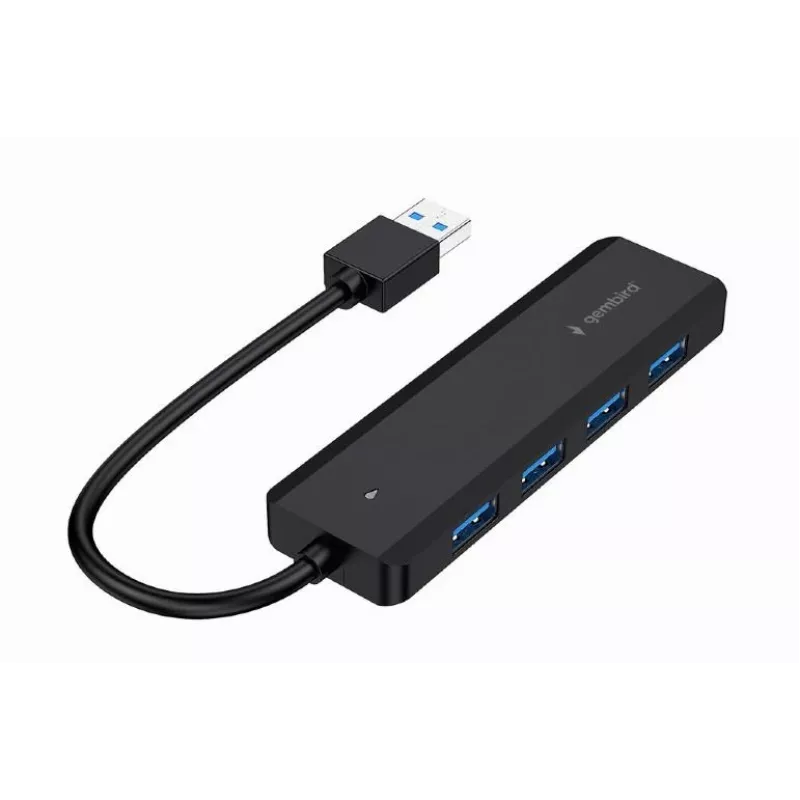 USB šakotuvas Gembird 4 prievadų USB 3.1 (Gen 1) — 4 prievadai, USB 3.2 Gen 1 Type-A, 5V/2,1A, 109×30×10 mm, juodas