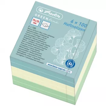 Lapeliai lipnūs Herlitz 50033430 mėlyni, žali, geltoni 75x75 mm 600 lapų