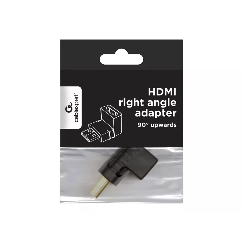 HDMI adapteris GEMBIRD A-HDMI90-FML, HDMI į HDMI, 90° stačiu kampu, juodas