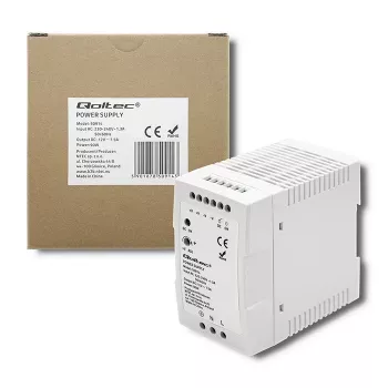 Qoltec 50914 maitinimo šaltinis DIN bėgiui | 90W | 12V | 7,5A | Baltas | Plonas