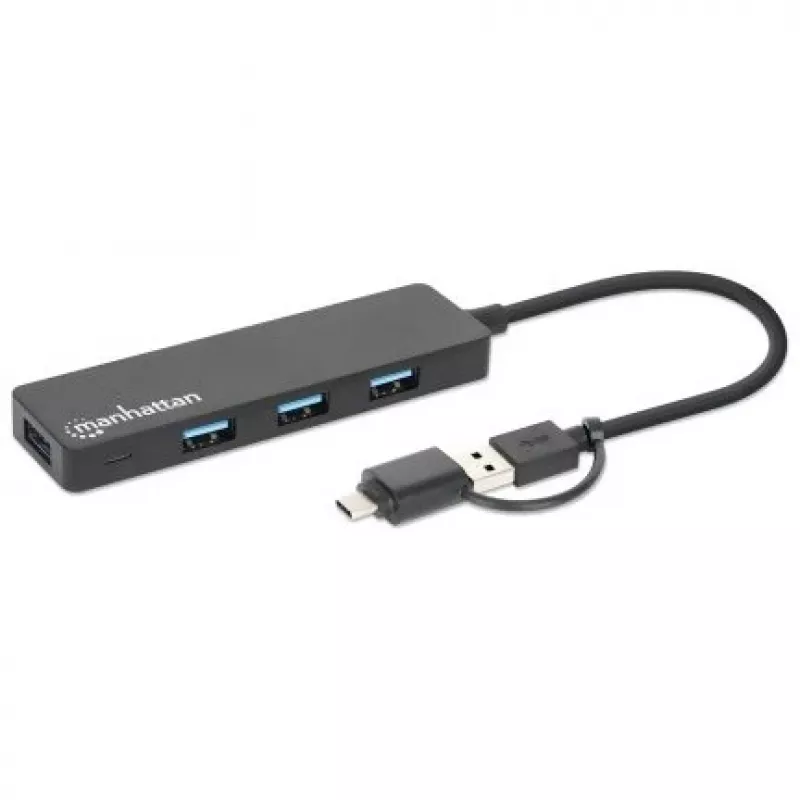 Manhattan USB-C & USB-A jungties stotelė / USB šakotuvas, 4x USB-A, 5 Gbps (USB 3.2 Gen1), maitinamas per USB