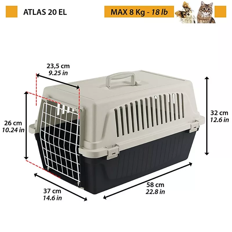 Kietasis nešiklis augintiniams FERPLAST Atlas 20 EL, technopolimeras, W370×D580×H320 mm, 1,85 kg