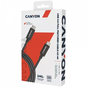 CANYON UC-44 laidas, U4-CC-5A1M-E, USB4 TYPE-C į TYPE-C 40G 1m 5A 240W su E-MARK, CE, ROHS, juodas