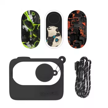 Apsauginis dėklas Sunnylife, skirtas Insta360 GO 3, juodas su lipdukais – kietas kelioninis dėklas veiksmo kamerai ir priedams