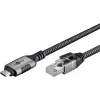 Ethernet kabelis USB-C 3.2 Gen2 kištukas > RJ-45 kištukas, LAN adapteris juodas/sidabrinis, 1,5 metro, pintas tekstilinis apvalkalas