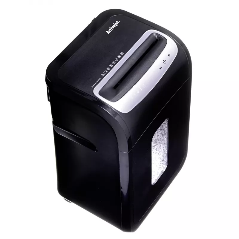 Dokumentų smulkintuvas ActiveJet ASH-2502C — kryžminis pjovimas P-4, 25 lapų, 4x40 mm, 28 l krepšys, 22,8 cm padavimas, 30 min darbas