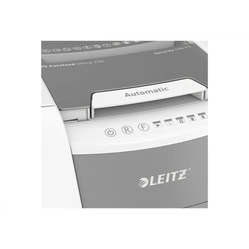 Leitz IQ Autofeed Office 150 automatinis popieriaus smulkintuvas P4, kryžminis pjovimas, 22 cm, 4 x 30 mm, 44 l, 350 lapų, 55 dB