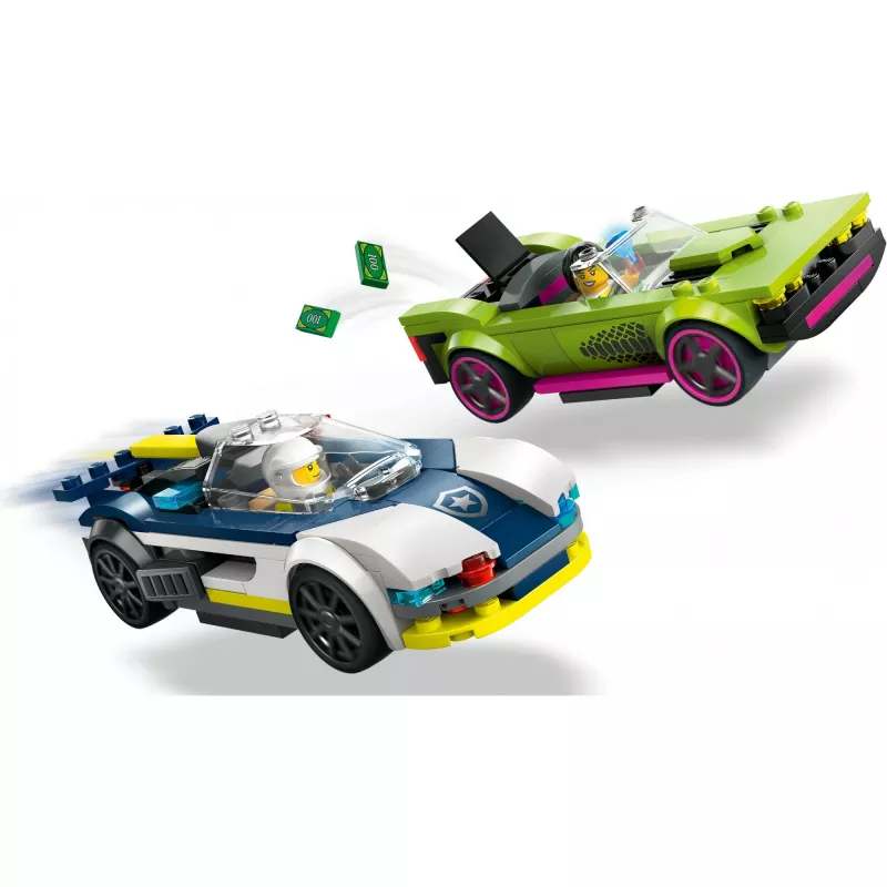LEGO City policijos automobilio ir raketinio automobilio gaudynės 60415 – 213 dalių, 2 minifigūrėlės, nuo 6 metų