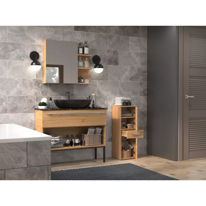 Laisvai pastatoma vonios spintelė Top e Shop NEL V DDS ARTISAN – ąžuolo spalvos, 3 lentynos, 300×300×850 mm