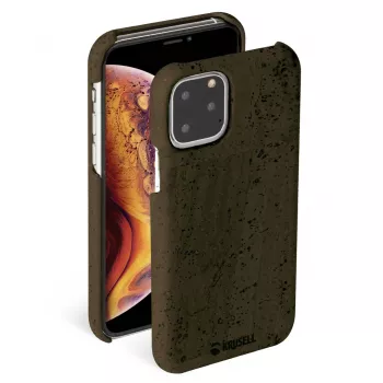 Dėklas Krusell Birka Apple iPhone 11 Pro Max, tamsiai rudas, natūralaus kamščio su odos tekstūra