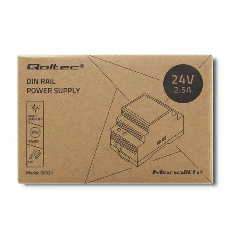 DIN bėgio maitinimo šaltinis QOLTEC 24V 2.5A 60W pilkas