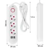 Maclean MCE394W ilgintuvas 3 kištukiniai lizdai, 3×USB 2.1A, 2500 W, 1,5 m laidas, baltas