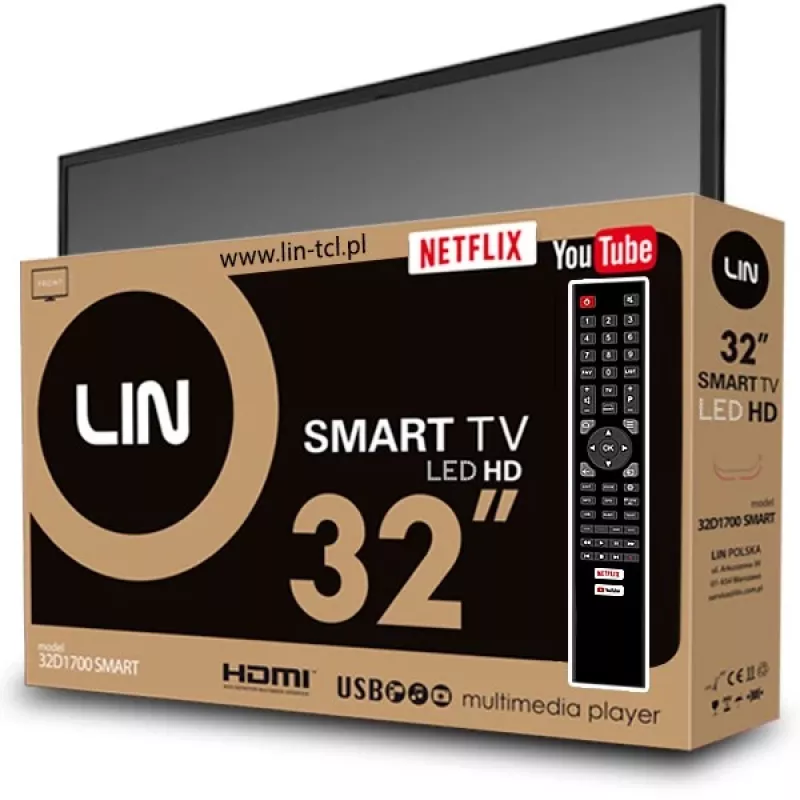 32 colių LIN 32D1700 SMART LED TV, HD-Ready 1366x768, DVB-T2, Wi-Fi, 2×HDMI, 2×USB, 81,3 cm