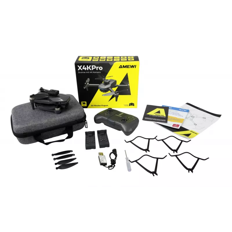 Amewi X4KPro dronas, 4 rotoriai, 3840 x 2160 pikseliai, 1500 mAh, pilka